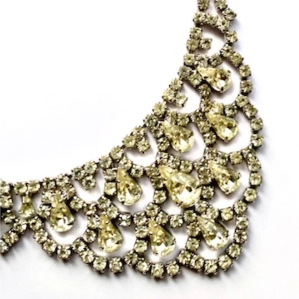 VTG Orignal by Robert Crystal Rhinestone Bib Choker  Necklace Rhodium Rare - Picture 3 of 11